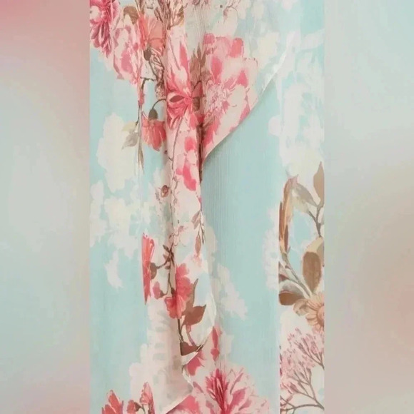 Eliza J Women’s Mint Green Flutter Floral Midi Sleeveless Belted Dress Size 8 - Picture 10 of 11